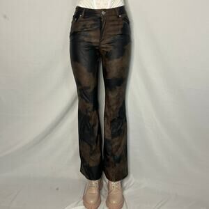 Forever 21 Faux Leather Flare Pants Size S Brown Black Tie Dye Y2K